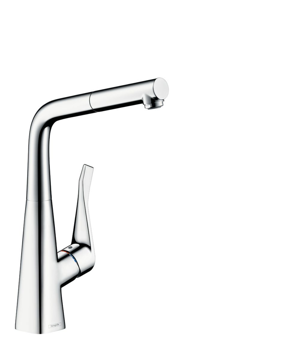 https://raleo.de:443/files/img/11eeea1f381685f092906bba4399b90c/size_l/Hansgrohe-HG-Metris-M71-Einhebel-Kuechenmischer-320-Eco-Ausziehauslauf-1jet-Chrom-14781000 gallery number 1